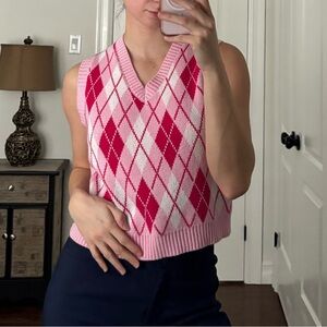 Pink Argyle Sleeveless Sweater Vest